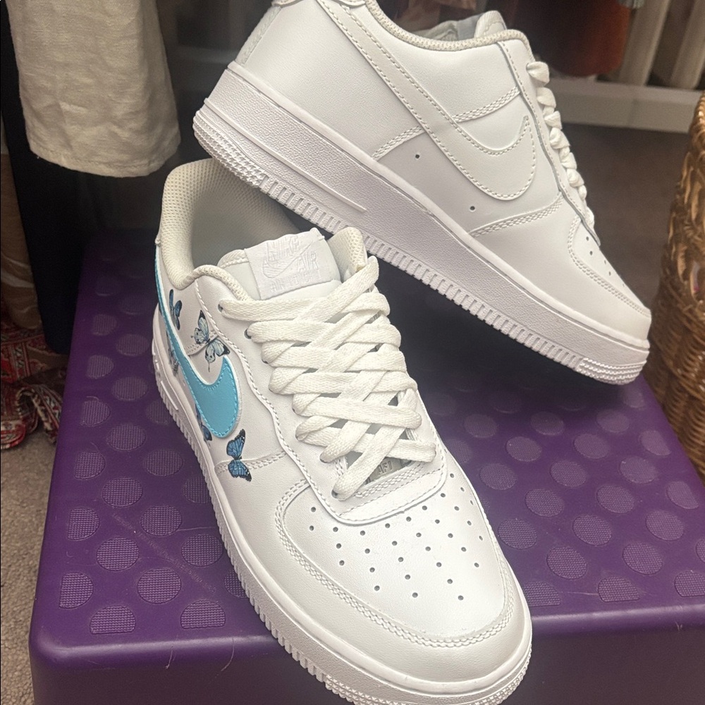 Nike | Custom Drip Blue Butterfly Fantasy 🦋 Air Force 1’s Never Worn Sz 7 - Picture 9 of 13